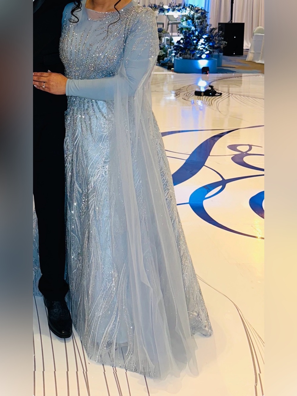 Elegant Light Blue Sequin Formal Evening Gown